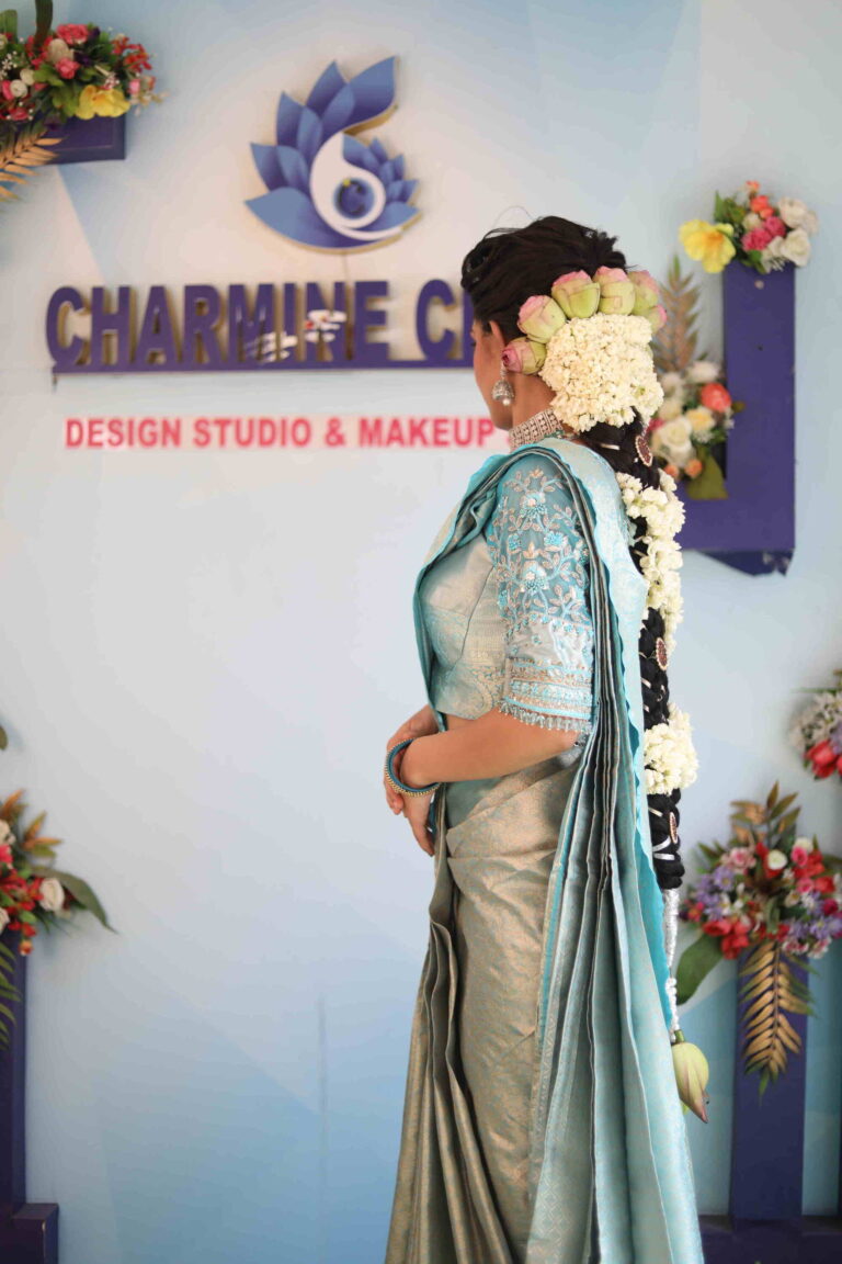 Blue saree traditional hairstyle