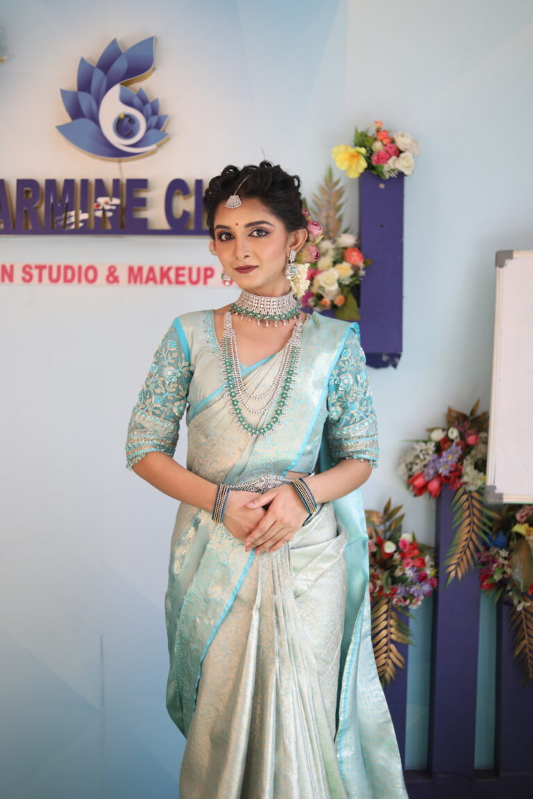 Blue saree traditional look