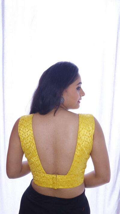 Buy Designer Satin with LACE NET Fabric and V Neckline Blouse and Attached Sleeves - Image 3