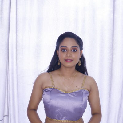 Buy Designer Satin Blouse Sweatheart Neck with Gold LACE and Adjustable Strap Blouse and Back Neck Hook