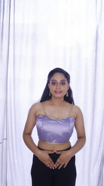 Buy Designer Satin Blouse Sweatheart Neck with Gold LACE and Adjustable Strap Blouse and Back Neck Hook