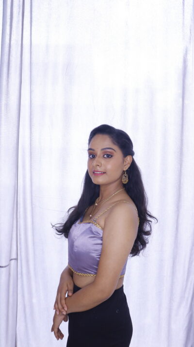 Buy Designer Satin Blouse Sweatheart Neck with Gold LACE and Adjustable Strap Blouse and Back Neck Hook - Image 3