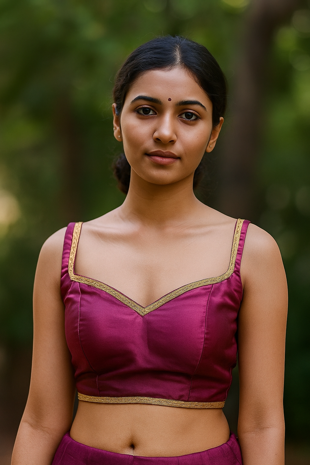 Buy Designer Satin Blouse with Broad Sweethearts Neck,and Back Neck Hook - Image 3