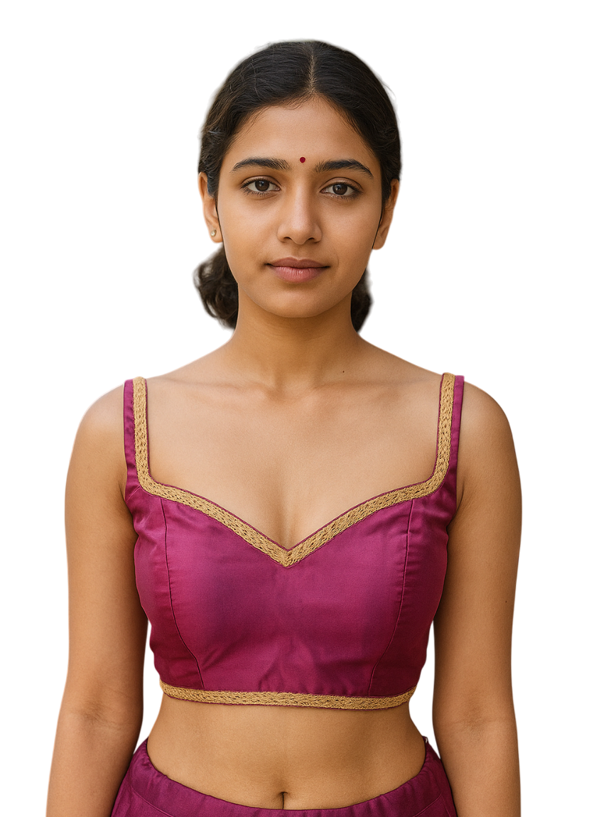 Buy Designer Satin Blouse with Broad Sweethearts Neck,and Back Neck Hook - Image 5