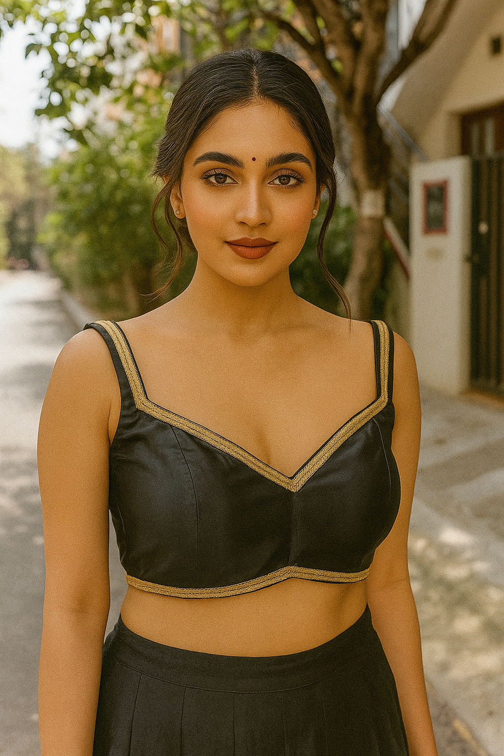 Buy Designer Satin Blouse with Broad Sweethearts Neck,and Back Neck Hook - Image 15