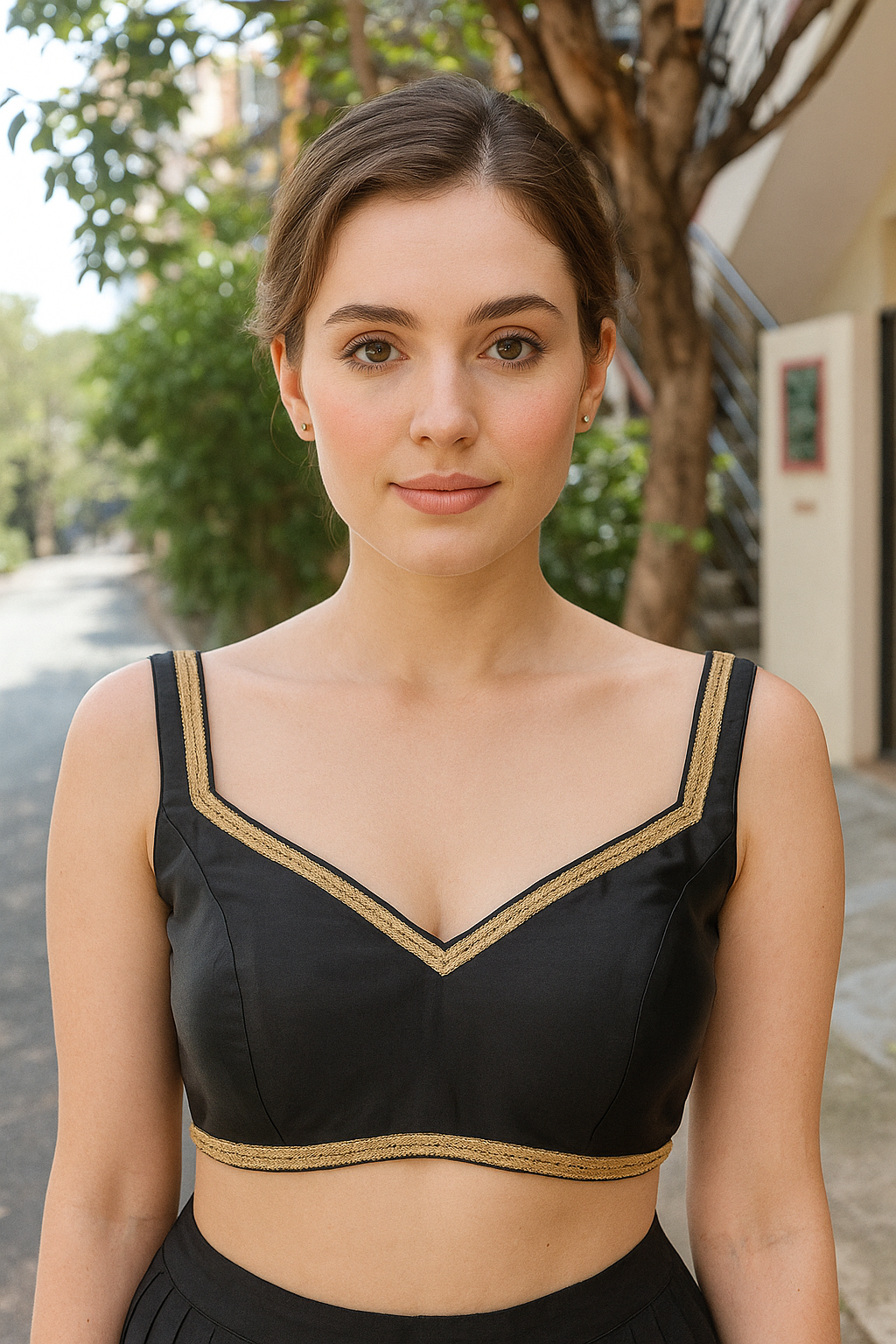 Buy Designer Satin Blouse with Broad Sweethearts Neck,and Back Neck Hook - Image 12