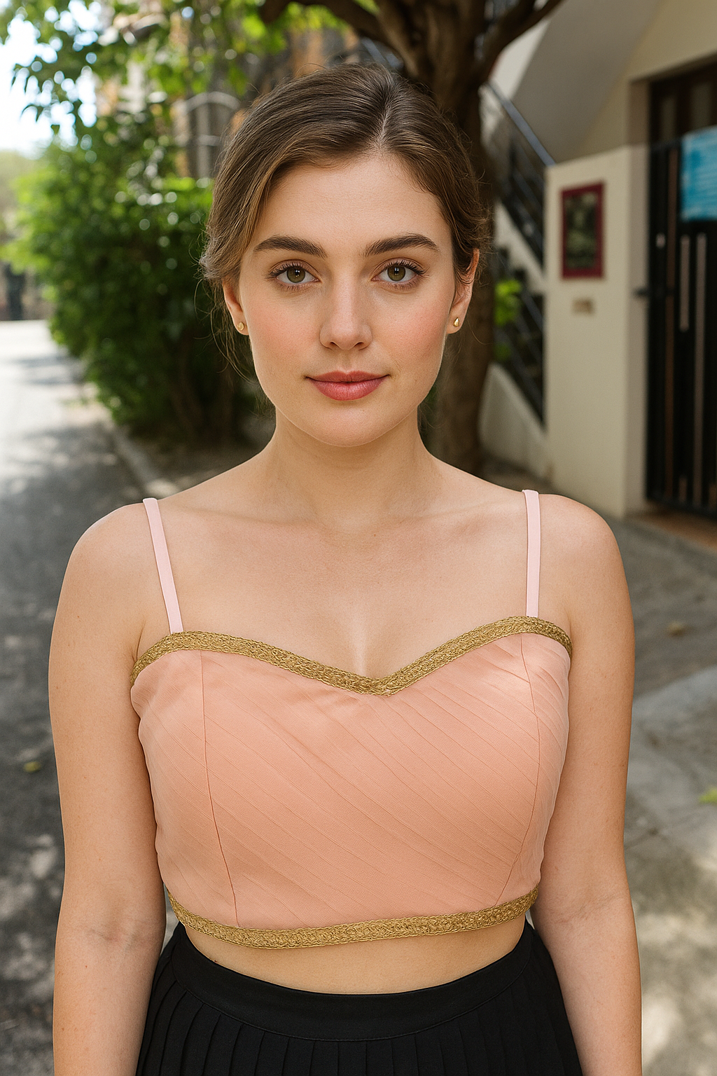 BUY CHARMINE CHAYA Satin Shoulder Strap Designer Ready Made Kantara Blouse - Image 17