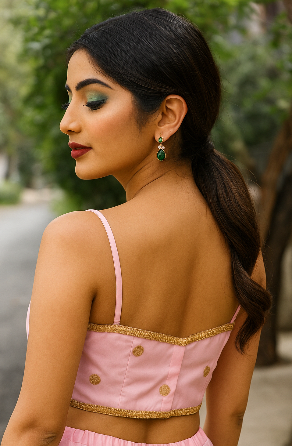 BUY CHARMINE CHAYA Satin Shoulder Strap Designer Ready Made Kantara Blouse - Image 11