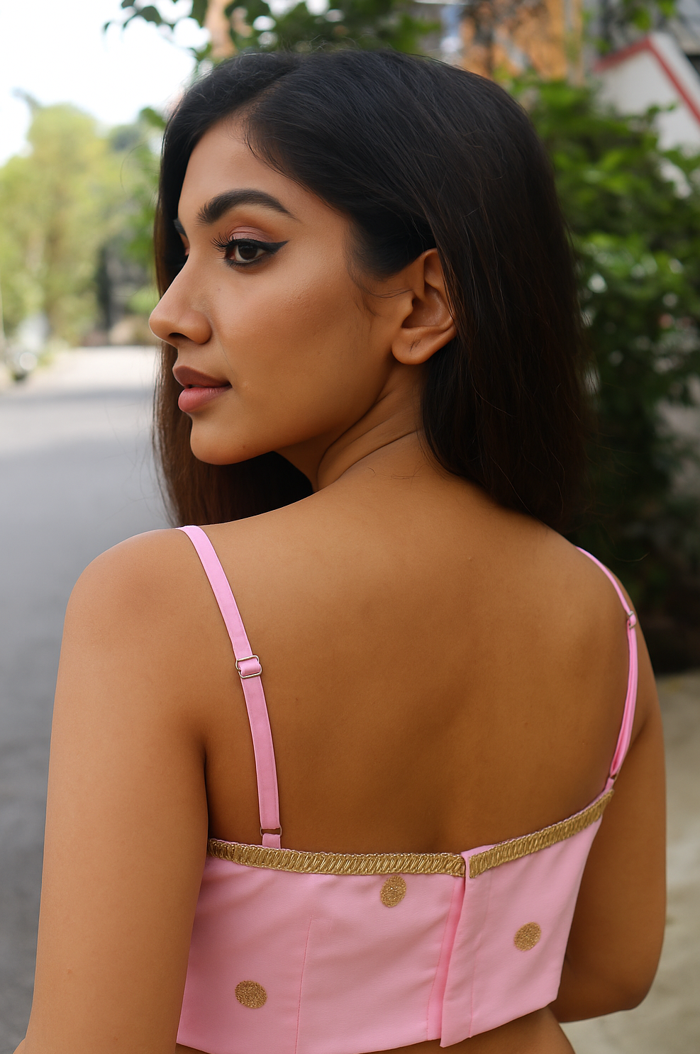 BUY CHARMINE CHAYA Satin Shoulder Strap Designer Ready Made Kantara Blouse - Image 10