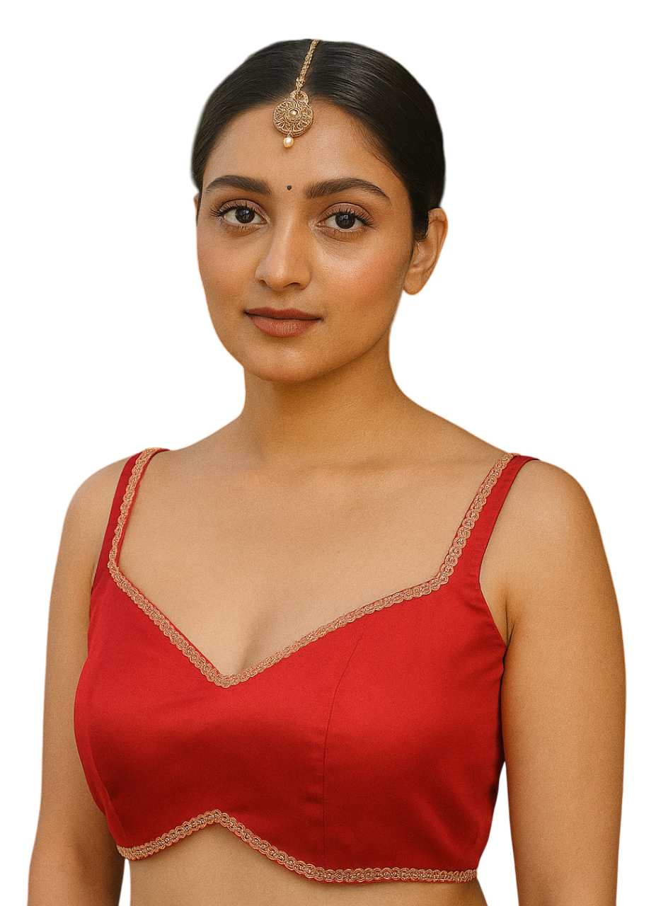 Buy Designer Satin Blouse with Broad Sweethearts Neck,and Back Neck Hook - Image 7