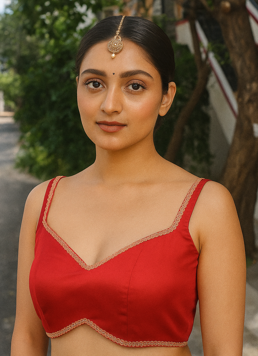 Buy Designer Satin Blouse with Broad Sweethearts Neck,and Back Neck Hook - Image 9