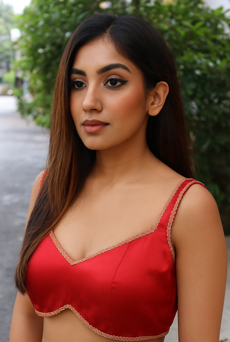 Buy Designer Satin Blouse with Broad Sweethearts Neck,and Back Neck Hook - Image 8