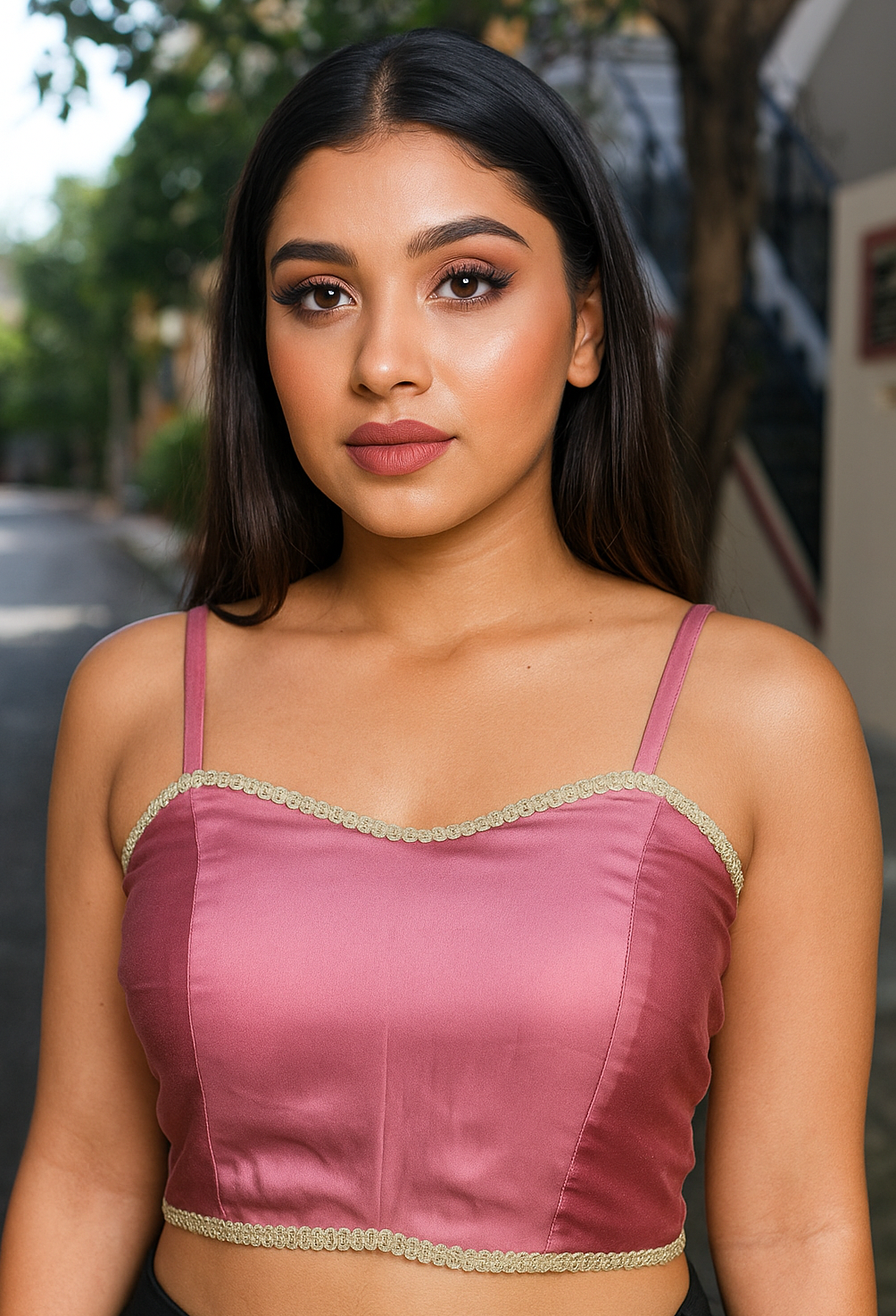 BUY CHARMINE CHAYA Satin Shoulder Strap Designer Ready Made Kantara Blouse - Image 14