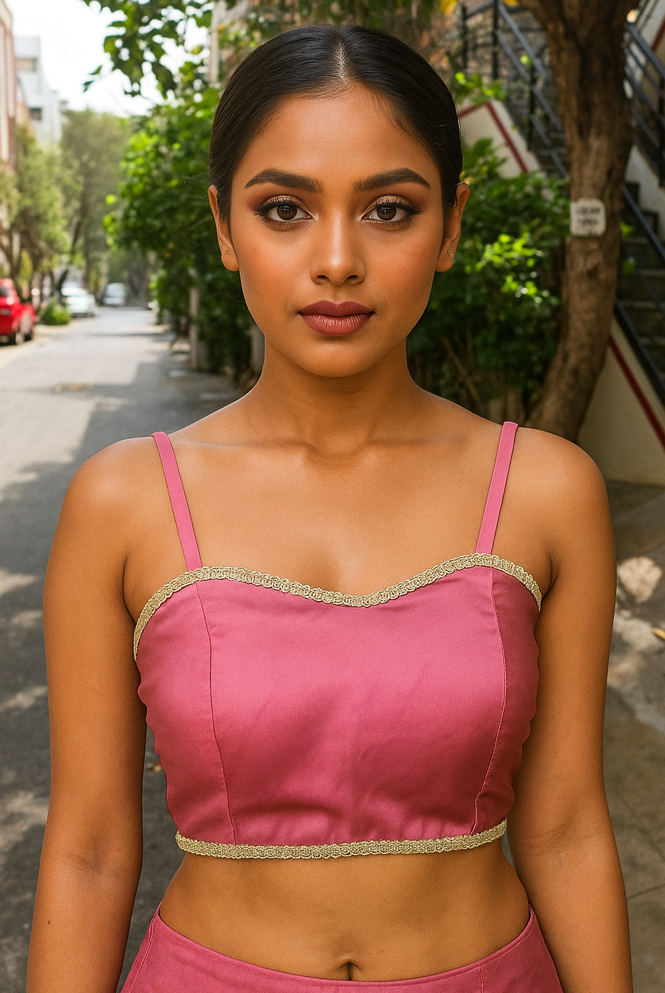 BUY CHARMINE CHAYA Satin Shoulder Strap Designer Ready Made Kantara Blouse - Image 13