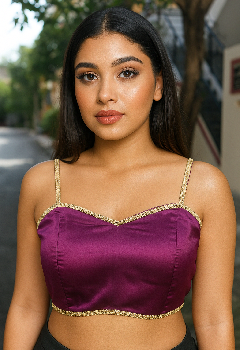 BUY CHARMINE CHAYA Satin Shoulder Strap Designer Ready Made Kantara Blouse - Image 21