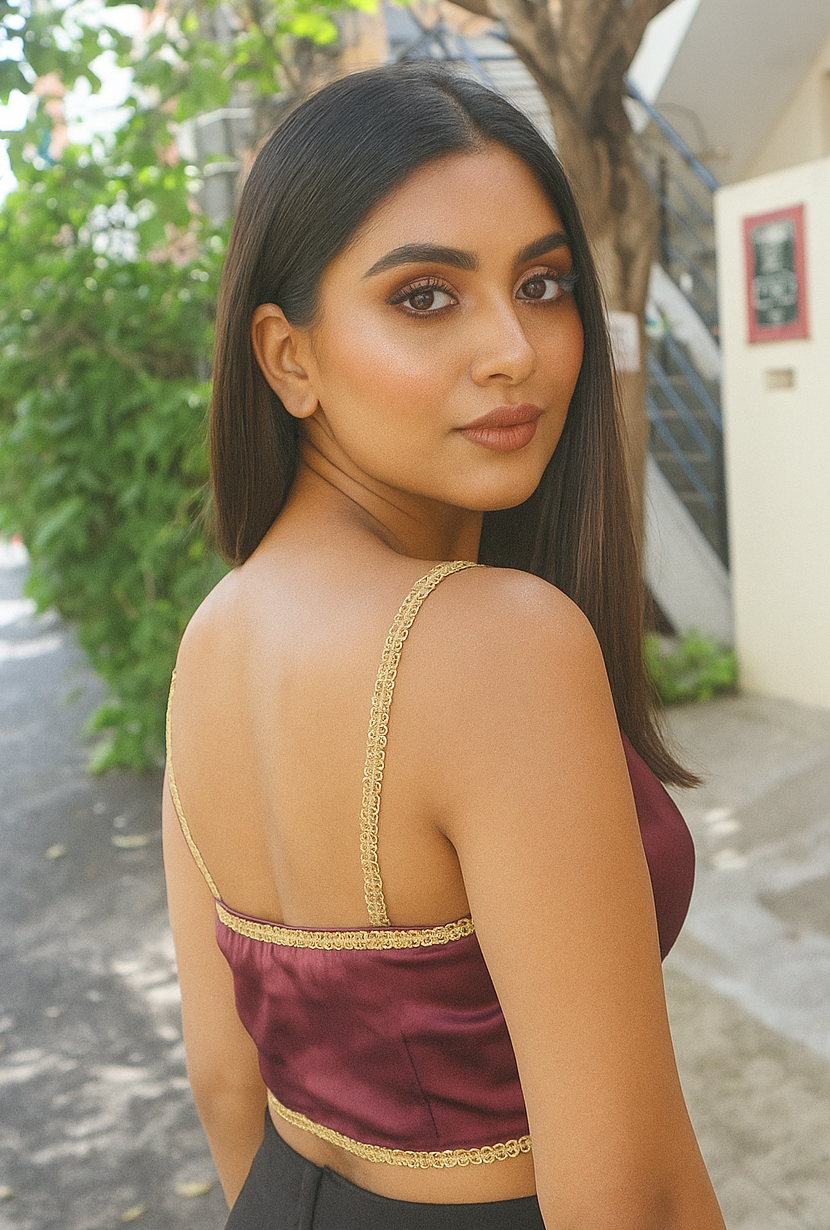 BUY CHARMINE CHAYA Satin Shoulder Strap Designer Ready Made Kantara Blouse - Image 23