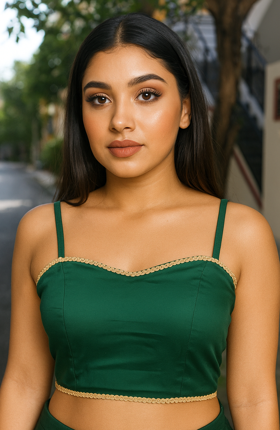 BUY CHARMINE CHAYA Satin Shoulder Strap Designer Ready Made Kantara Blouse - Image 3