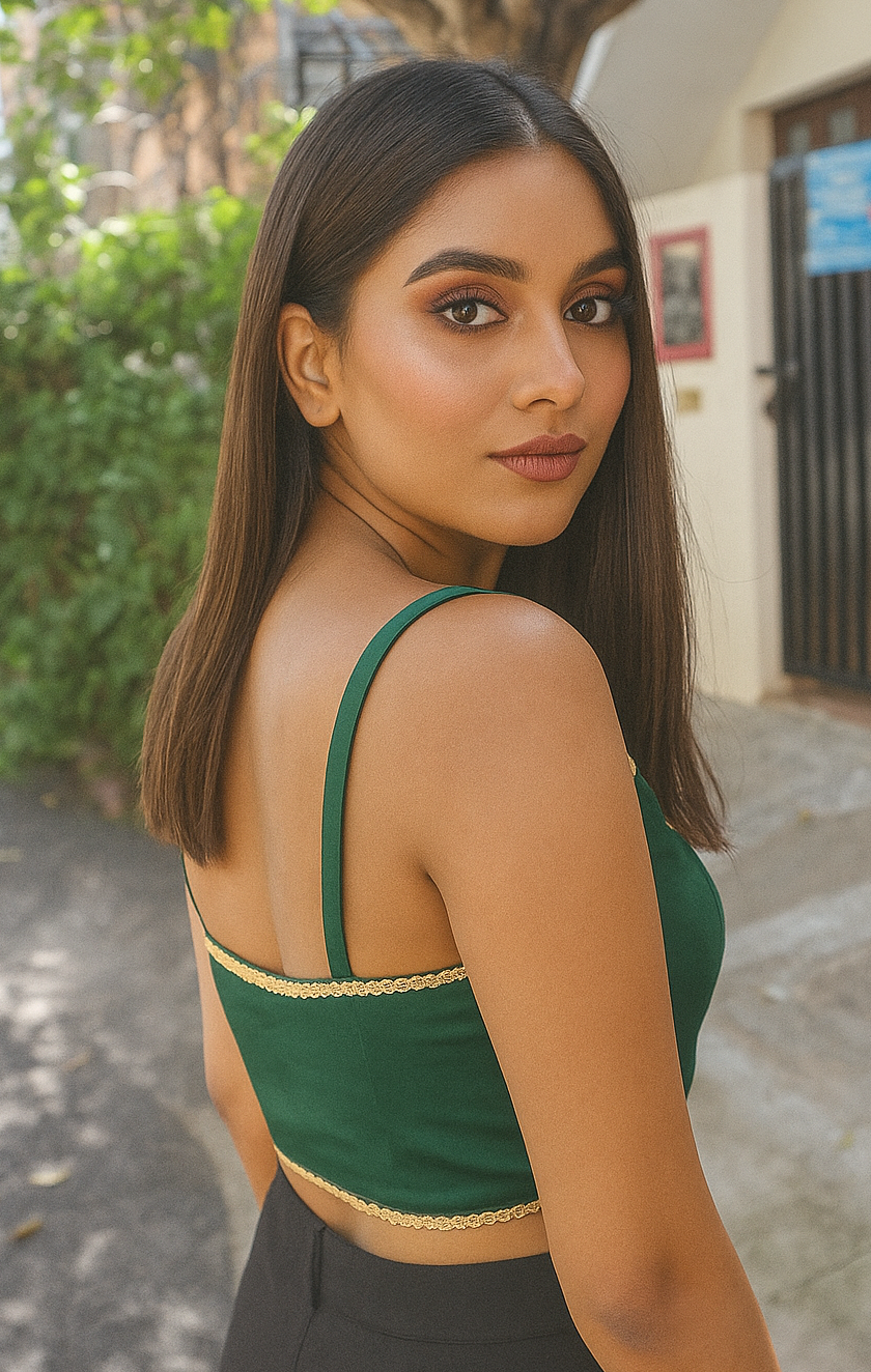 BUY CHARMINE CHAYA Satin Shoulder Strap Designer Ready Made Kantara Blouse - Image 4