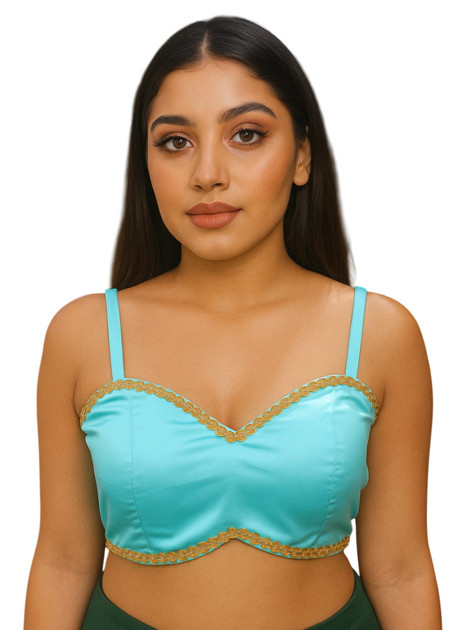 BUY CHARMINE CHAYA Satin Shoulder Strap Designer Ready Made Kantara Blouse - Image 5
