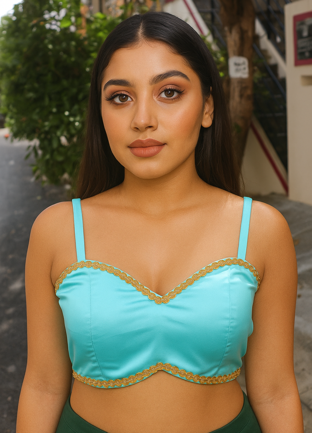 BUY CHARMINE CHAYA Satin Shoulder Strap Designer Ready Made Kantara Blouse - Image 6