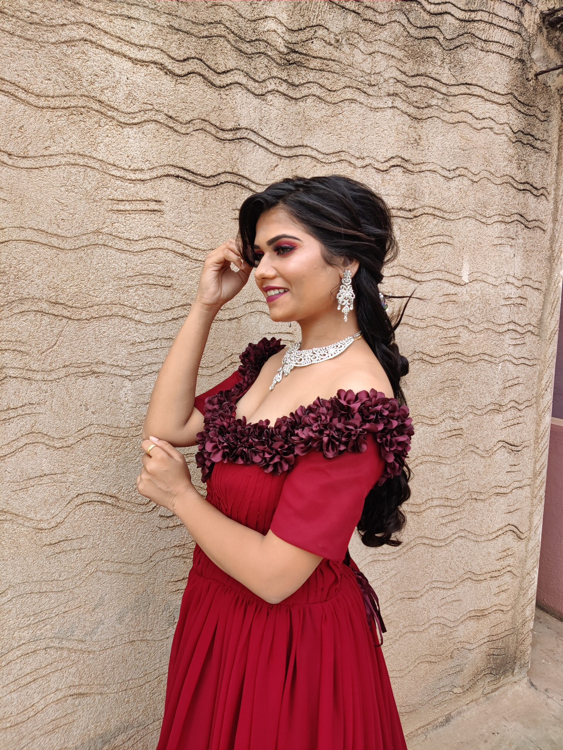 BUY Marron Georgette Tail Gown - Image 8