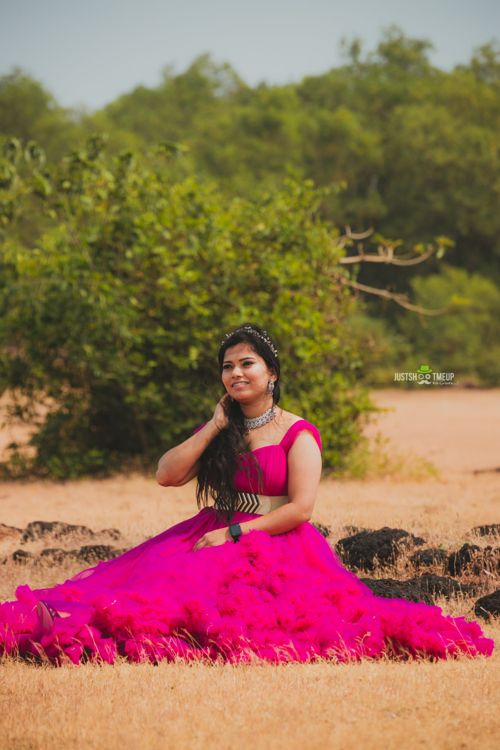 BUY PINK Heavy Netted Flared Gown - Image 6