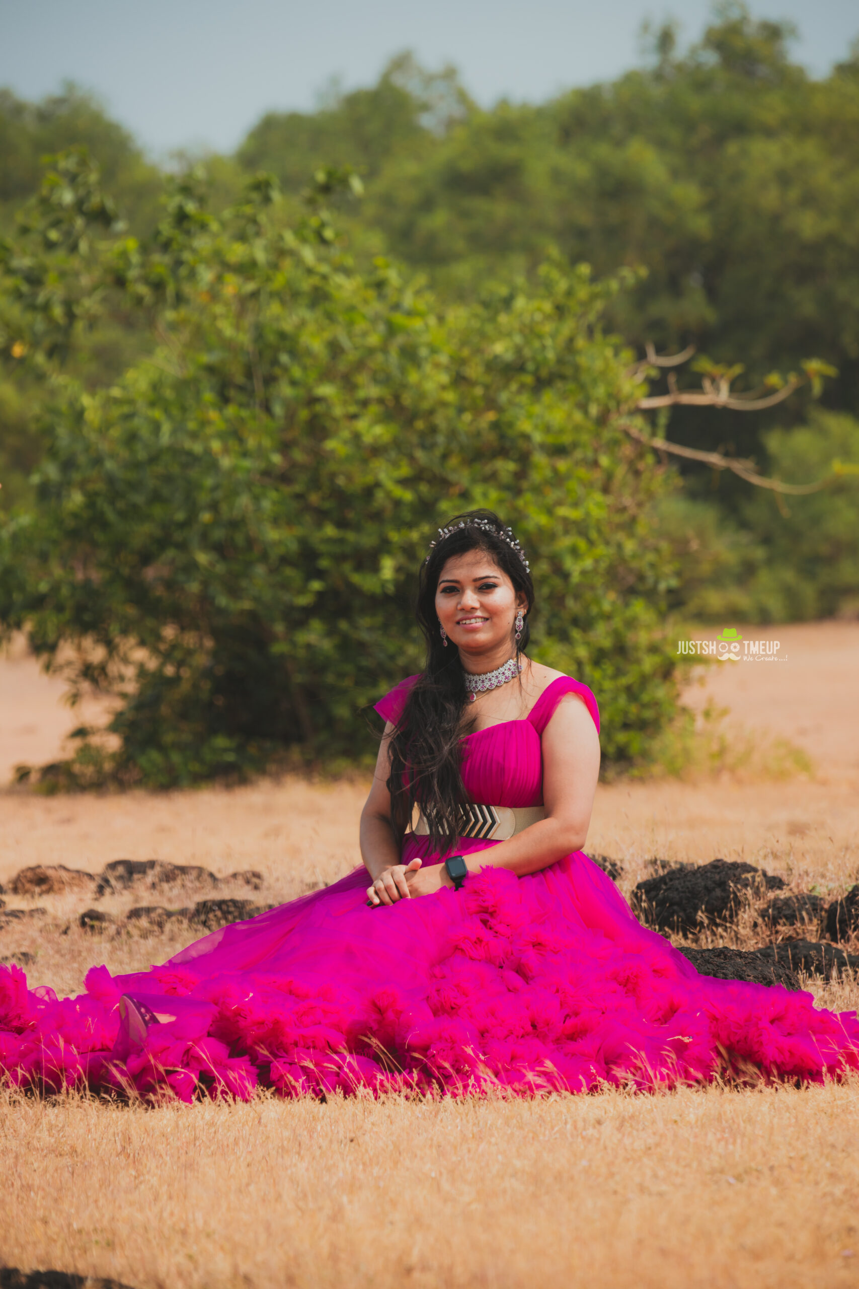 BUY PINK Heavy Netted Flared Gown - Image 4