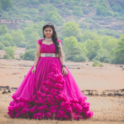 BUY PINK Heavy Netted Flared Gown
